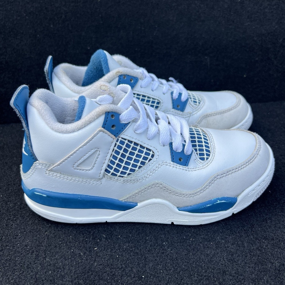 Jordan 4 Retro Pre School Off White Military Blue Sneakers BQ7669 141 Kids 13c